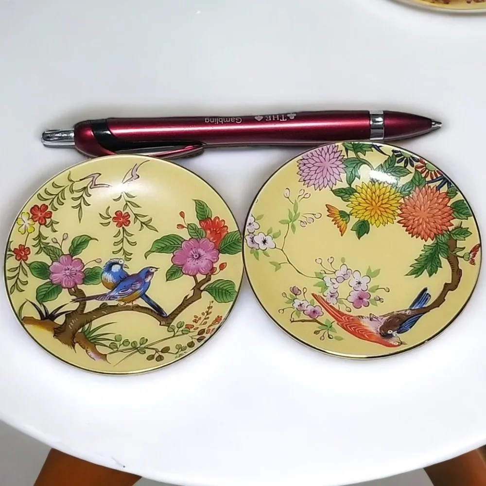 Vintage 2 Petite Porcelain Display Plate Birds of Paradise & Florals Minis Japan - Picture 5 of 8